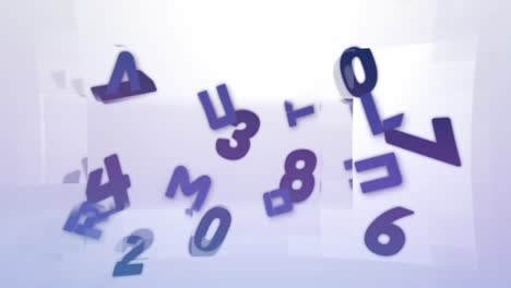 Digitale-Animation-Sich-ändernder-Zahlen-Und-Alphabete,-Die-Sich-Vor-Quadratischen-Formen-Auf-Weißem-Hintergrund-Bewegen