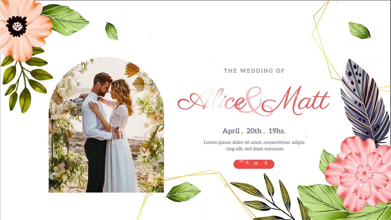 Gráficos con temática nupcial con una pareja y arreglos florales