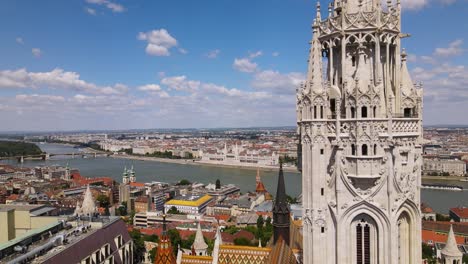 Closeup-of-Matthias-Church-Bell-tower-and-facade