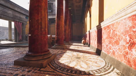 historic interior with ornate columns and intricate flooring in ancient setting