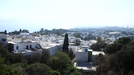 Panoramic-view-of-Sidi-Bou-Said,-Tunisia-with-clear-skies