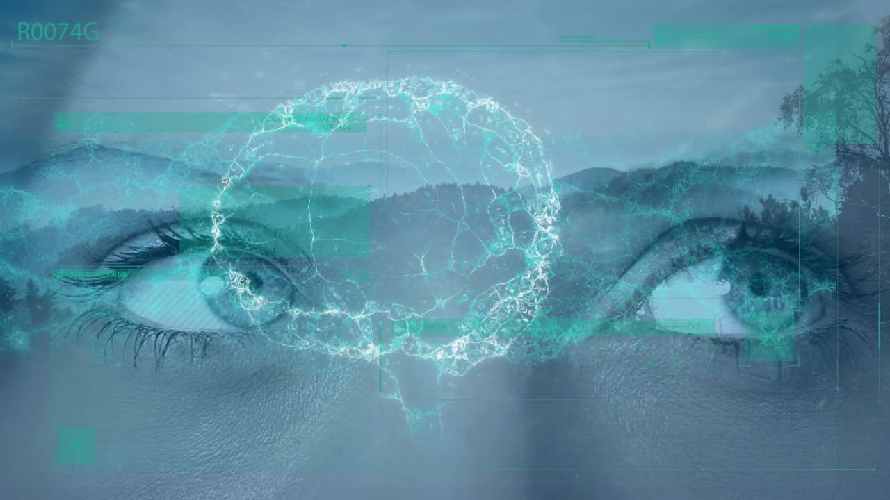 animación de cadena de adn y cerebro humano sobre mujer caucásica