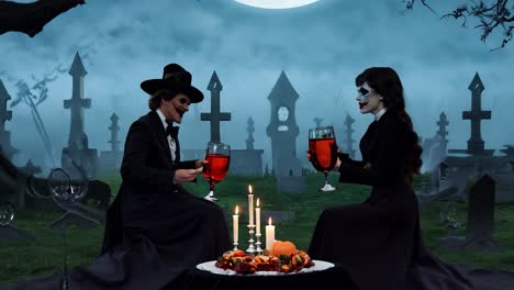 couple in vampire costumes celebrating halloween