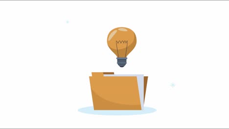 documentos de carpeta con animación de bombillas