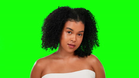 beauty, skincare and face of woman on green screen