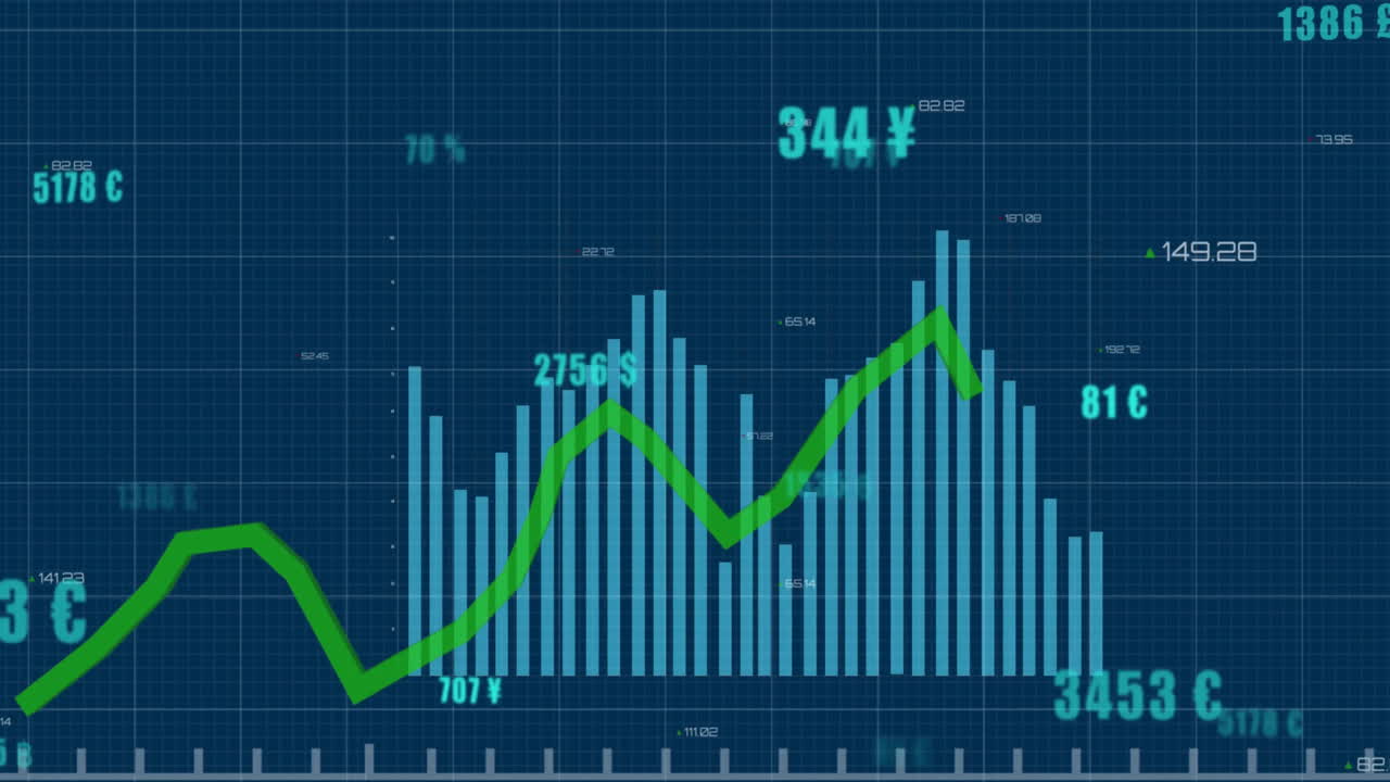 animación del procesamiento de datos financieros sobre un fondo oscuro