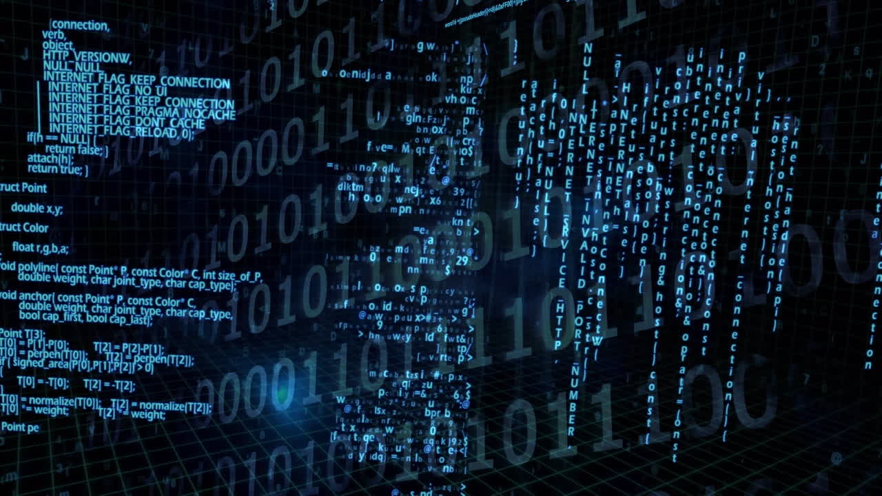 Animation of data processing on black background