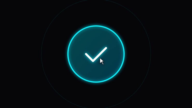 Digital Button Click Animation Transforming OK Text to Checkmark