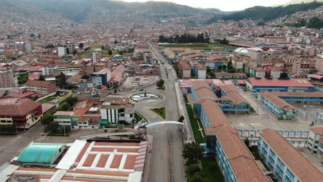 4k-daytime-aerial-drone-footage-over-Avenida-de-la-Cultura-boulevard-in-Cusco,-Peru-during-Coronavirus-lockdown