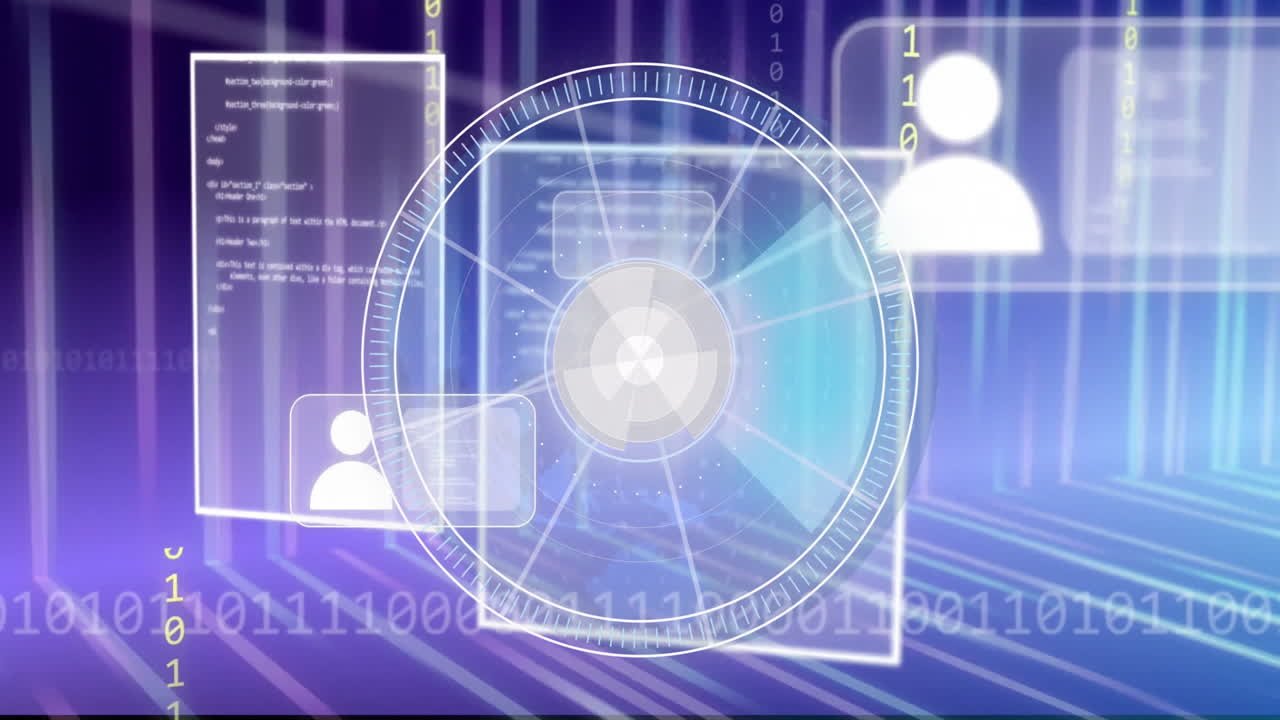 사람 아이콘의 애니메이션, 바이너리 코딩 및 스 스캐닝을 통한 데이터 처리