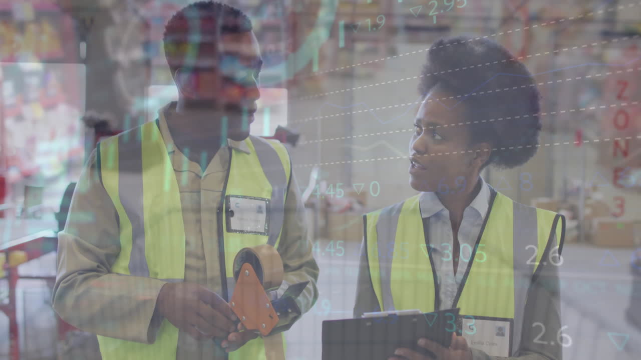 animación de gráficos estadísticos sobre los trabajadores afroamericanos en el almacén