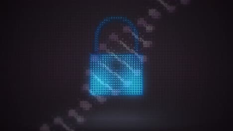 Animation of padlock and dna strand on black background