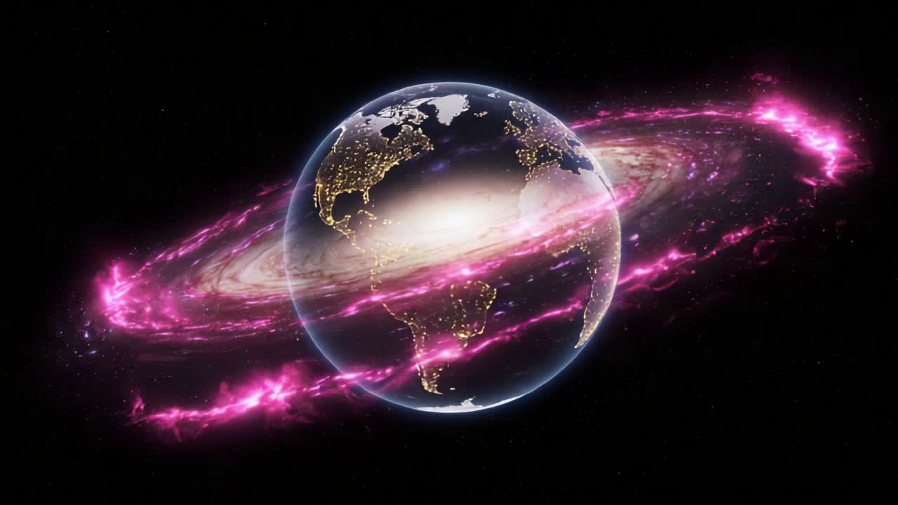 A Stunning Visualization of Earth Surrounded by a Vibrant Cosmic Galaxy, Highlighting the Interstellar Beauty of Space and the Universe in Colorful Detail