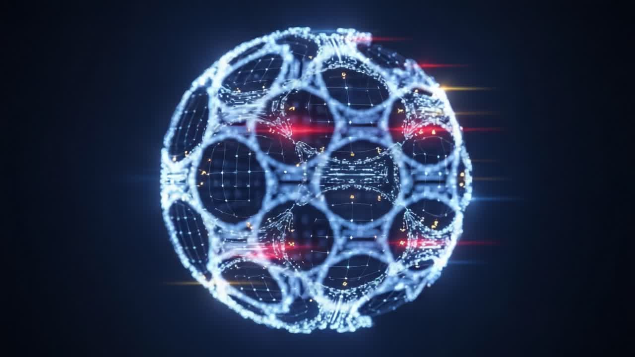 A Stunning Visualization of a Spherical Structure Crafted from Luminous Networks of Digital Connections, Highlighting the Beauty of Modern Technology and Design