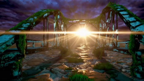 puente en ruinas al amanecer