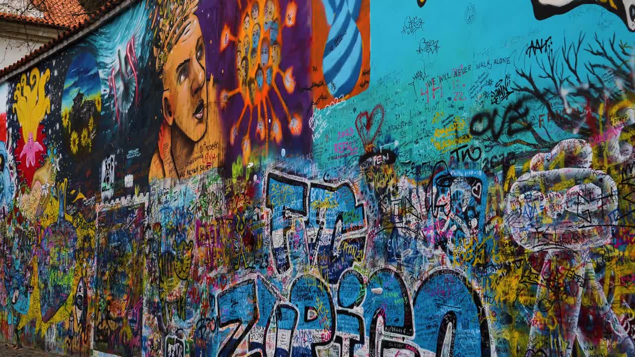 Graffiti Art on Lennon Wall in Prague, Czech Republic