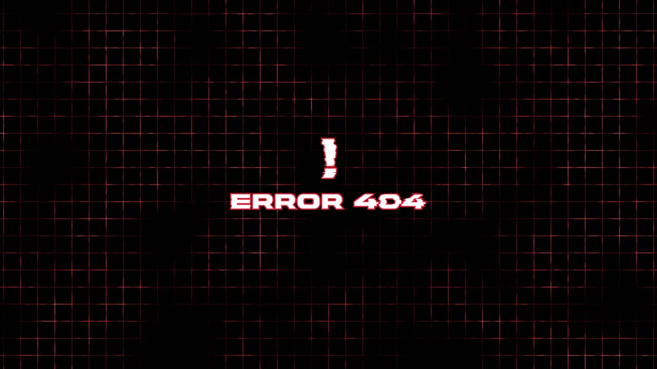 Digital Glitch Error 404 Message on Red Grid Background