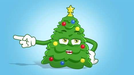 árbol de navidad de dibujos animados puntero izquierdo quejarse hablar con cara animación alfa mate