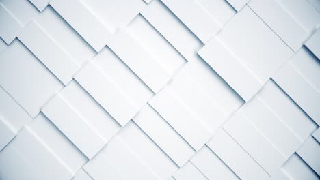 estructura de movimiento abstracto blanco de rectángulos. luz brillante limpio mínimo patrón de cuadrícula rectangular, movimiento ondulado al azar lienzo de fondo en pared blanca pura. bucle sin costuras 3d render