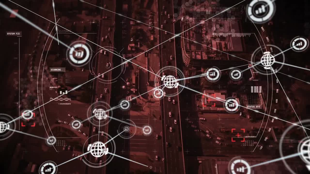 Animation of network of connections with icons over globe and network of profile