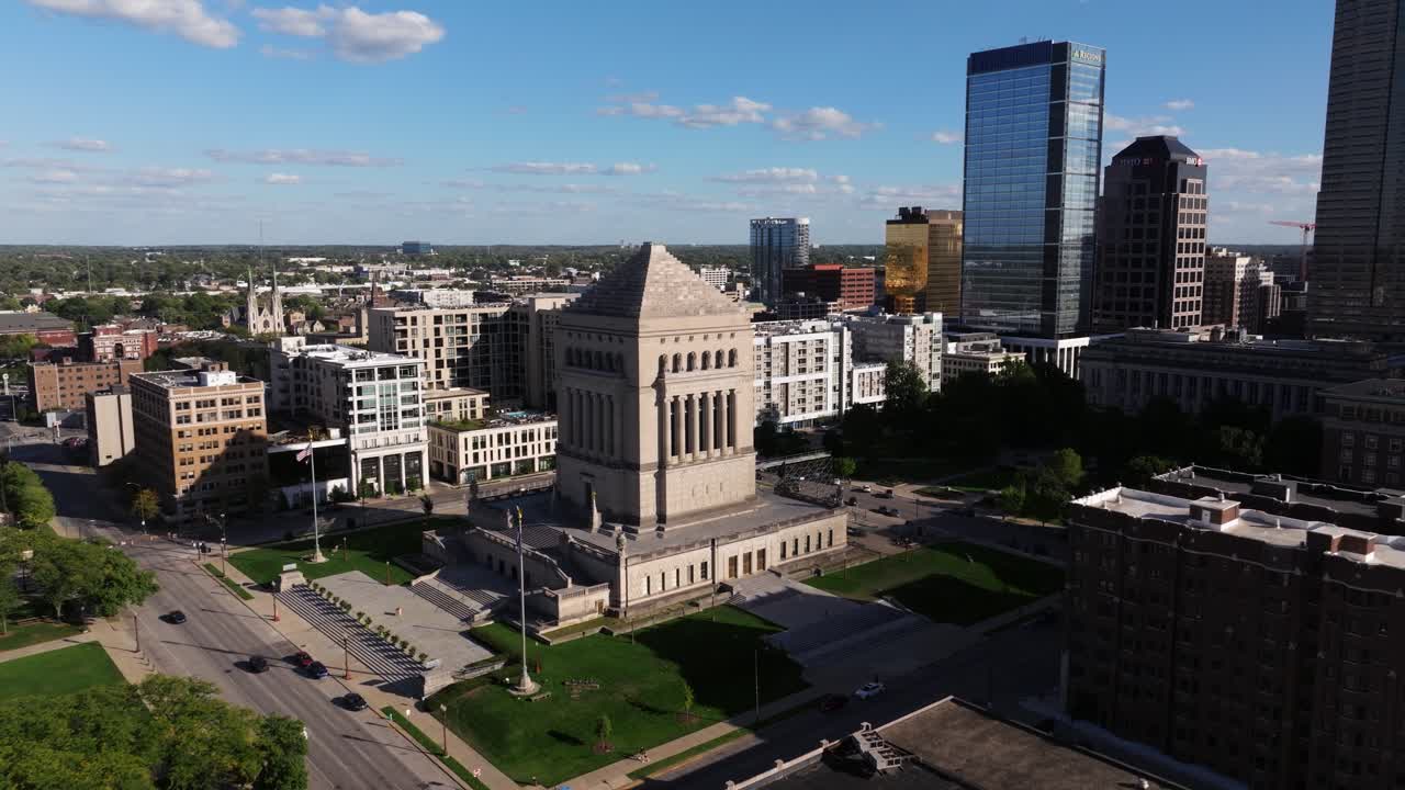 Drone Flying Away from Indiana War Memorial and Museum
