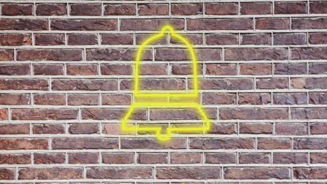 animación del icono de la campana de neón brillante en la pared de ladrillo
