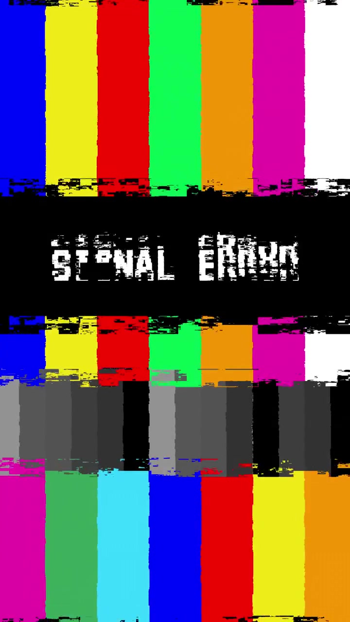 Glitching Signal Error Text on Retro TV Color Bars