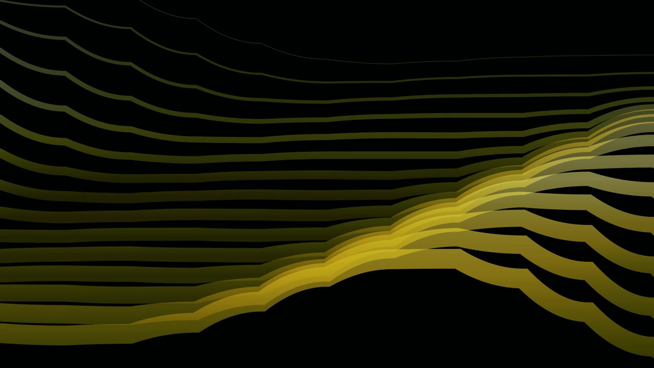 Abstract Motion Graphics with Wavy Yellow Lines on Black Background