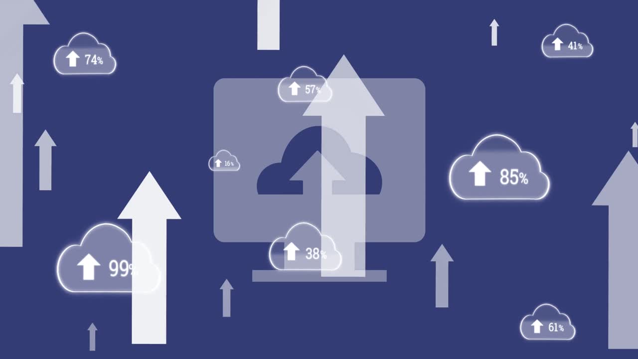 컴퓨터를 통해 화살표와 구름의 애니메이션