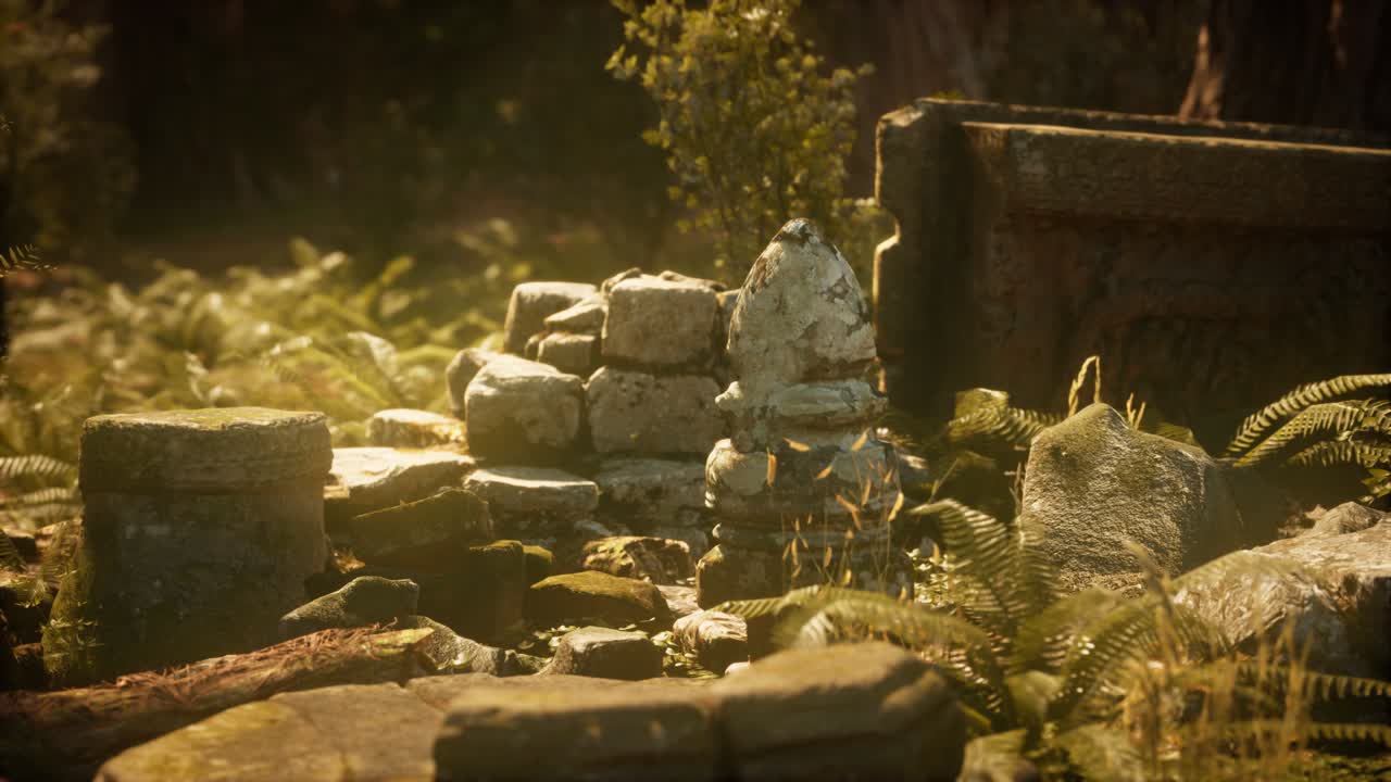 старые руины древнего города в сосновом лесу