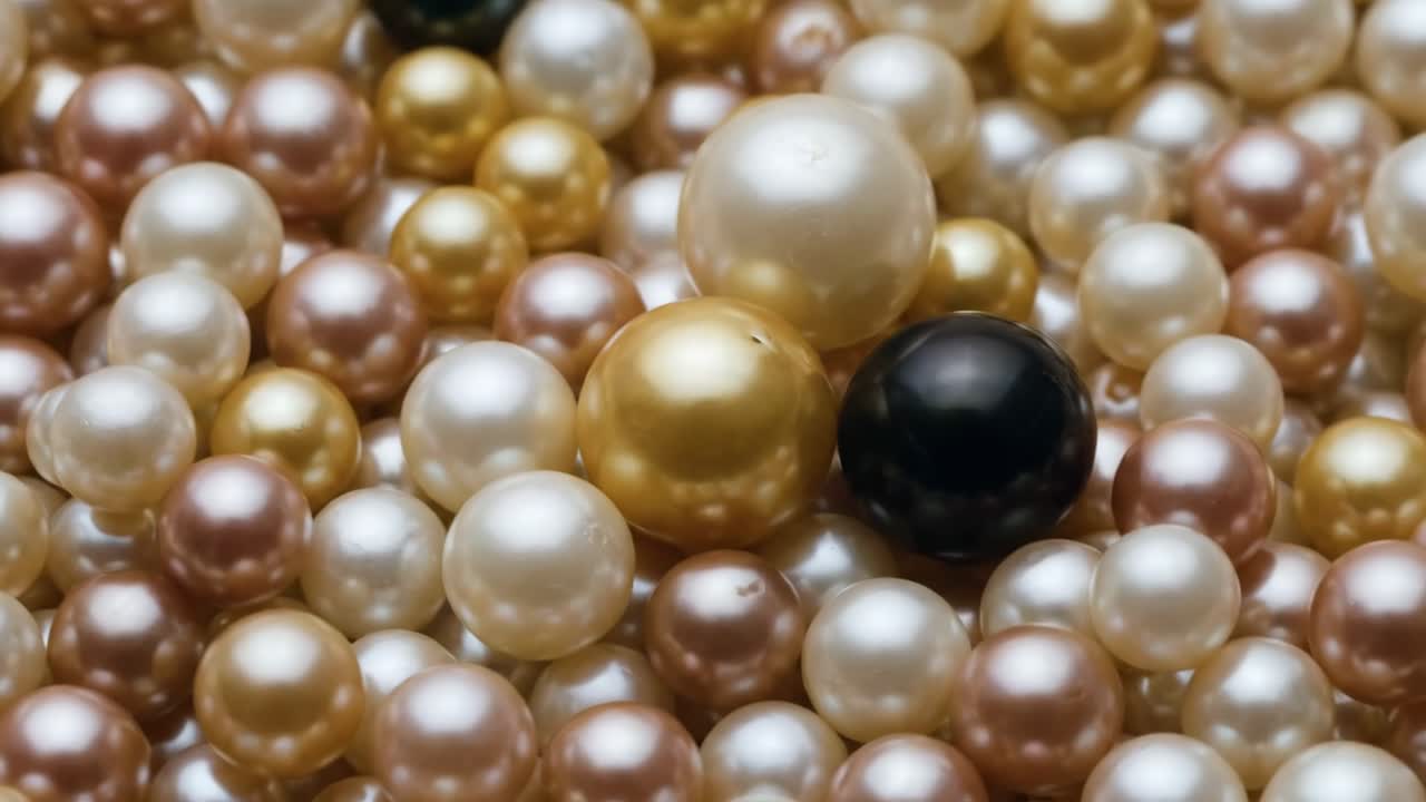 Perle lussuose in bianco, oro, rosa e nero rotanti