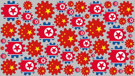 banderas chinas y norcoreanas girando en el fondo