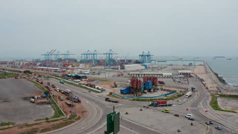 modern industrial port with containers from aerial view