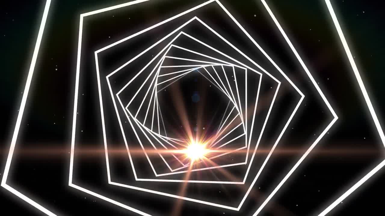 formas hexagonales que giran en movimiento sin costuras contra un punto de luz sobre un fondo negro