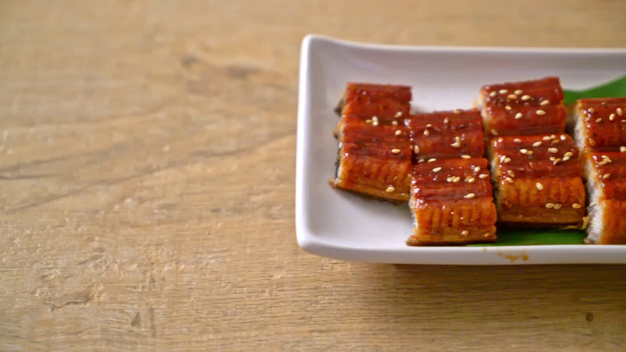 sliced grilled eel or grilled unagi with sauce (Kabayaki) - .Japanese food style