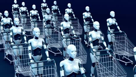 4k concept animation of women robots shopping