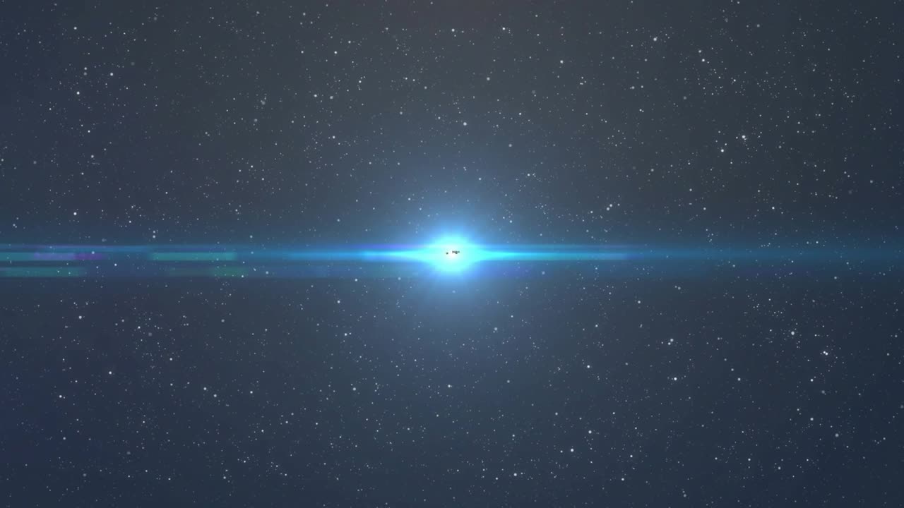 Dark starfield appearing letters forming season GREETINGS with decorations creating holiday message