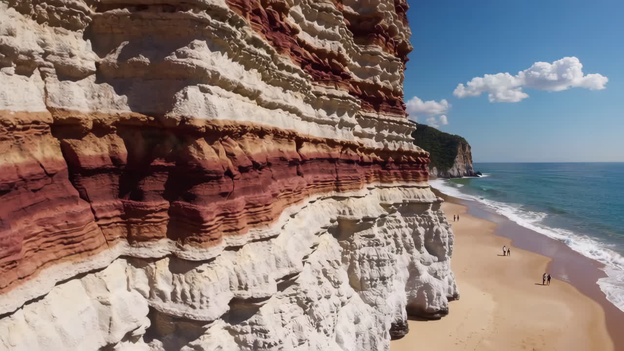 Majestic Layered Cliffs Overlooking a Coastal Beach