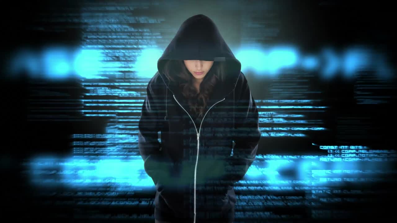 animación digital de hacker de pie con las manos en el bolsillo 4k