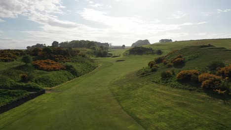 Aerial-Drone-Angle-of-Golf-Course-Fairway-Flyover