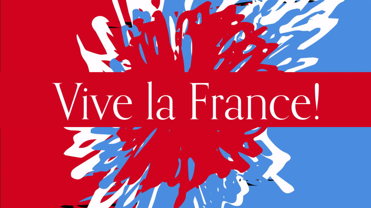 Animation of vive la france text on blue red white background