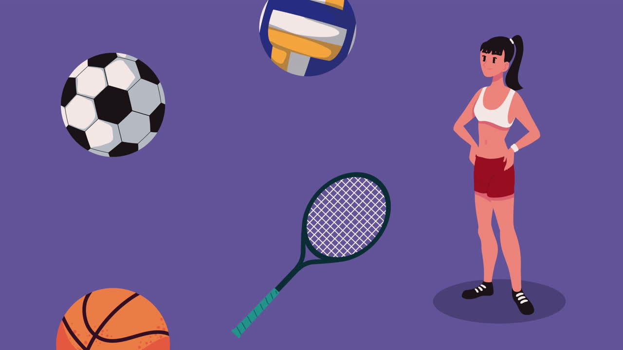 다양한 스포츠 공을 가진 여성 운동 선수