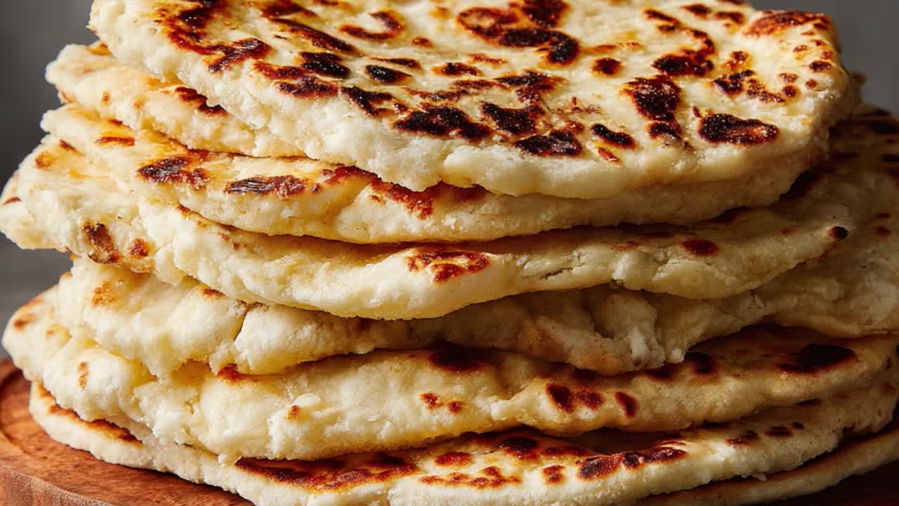 Deliciously Golden and Fluffy Stacked Bread, Perfectly Cooked for a Savory Treat, Showcasing the Appetizing Textures and Irresistible Aroma of Freshly Made Flatbreads
