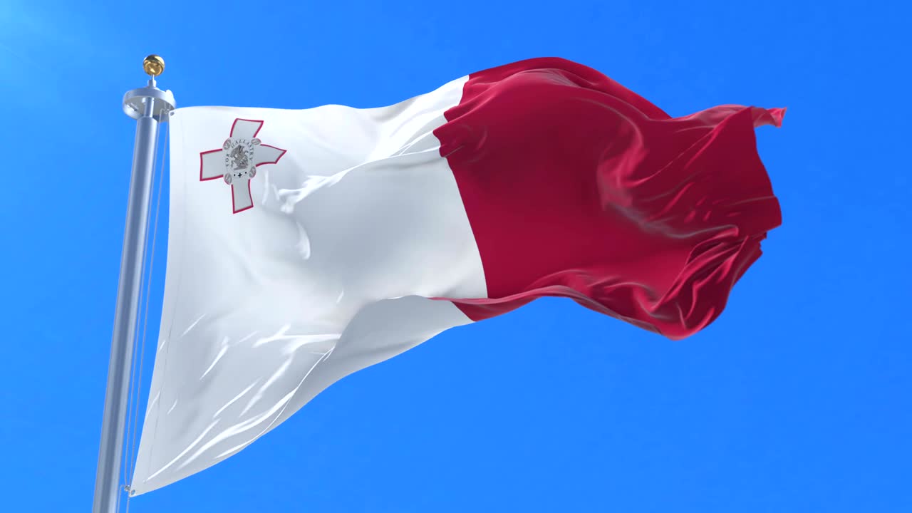 bandera de malta ondeando en el viento con el cielo azul en lento, bucle