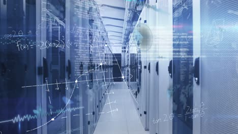 animation of scopes, mathematical equations and data processing over computer servers