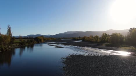 new zealand nature landscape of waiohine river, aerial drone