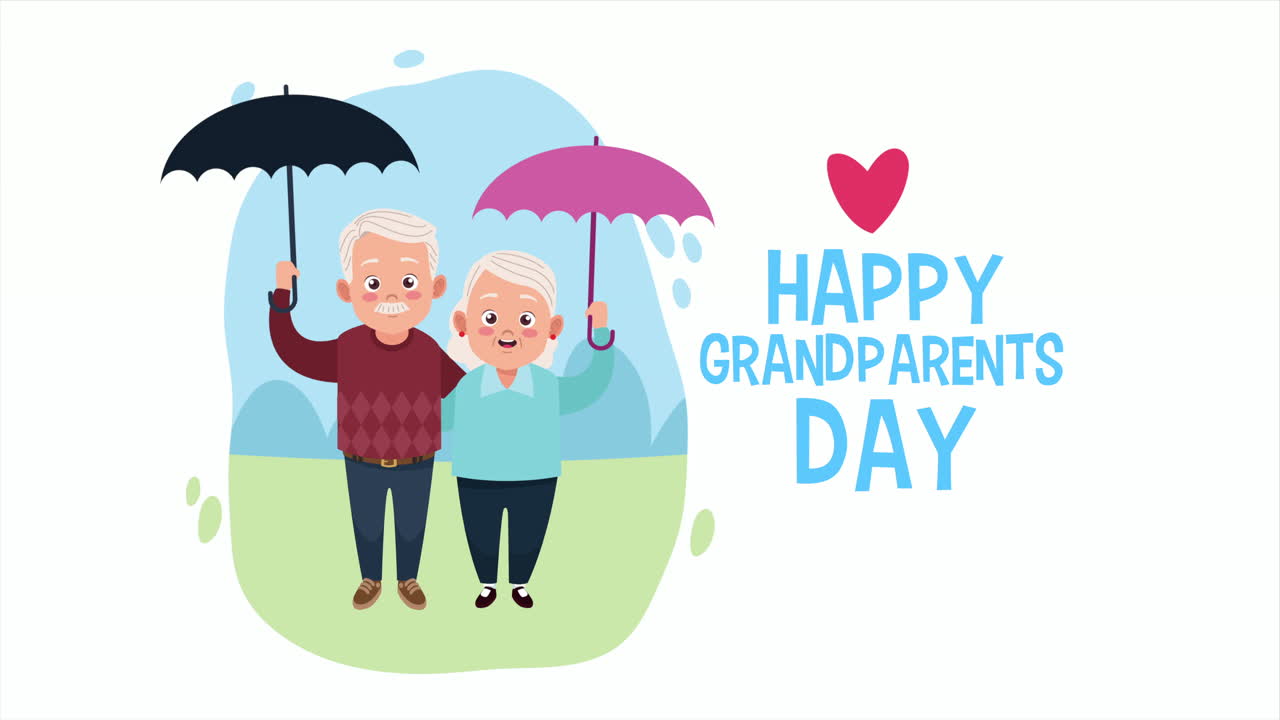 happy grandparents day card with old lovers couple in the camp