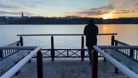 silhouette of man looking horizon seascape sunset