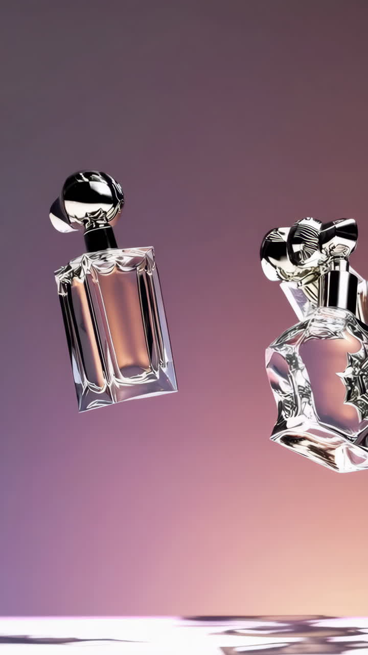 Eleganti flaconi di profumo con design riflettente.