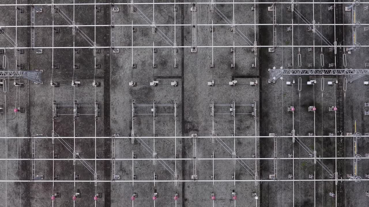 Aerial view of energy substation in Portugal. European energy grid